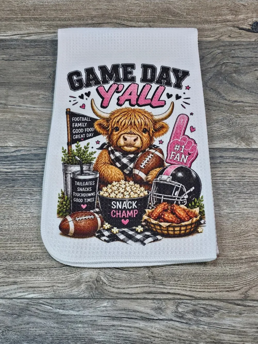 Highland Cow Game Day Kitchen Towel Football Y'all Sports Fan Gift